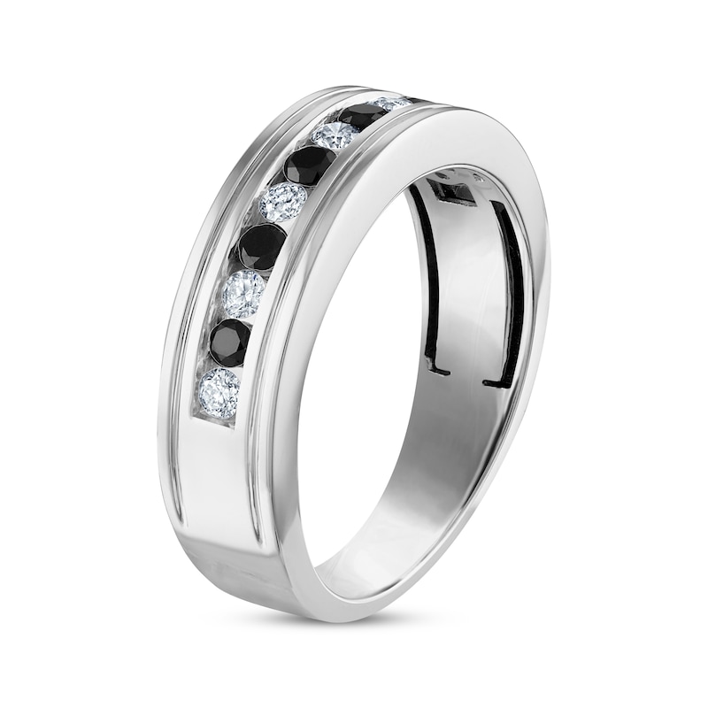 Main Image 2 of Men’s Round-Cut Black & White Diamond Wedding Band 5/8 ct tw 10K White Gold