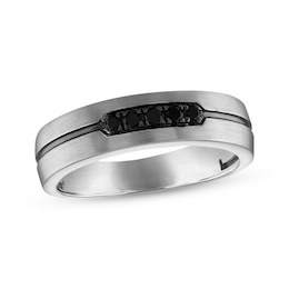 Now + Forever Men’s Round-Cut Black Diamond Wedding Band 1/6 ct tw 10K White Gold