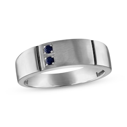 Men’s Blue Sapphire Wedding Band 10K White Gold