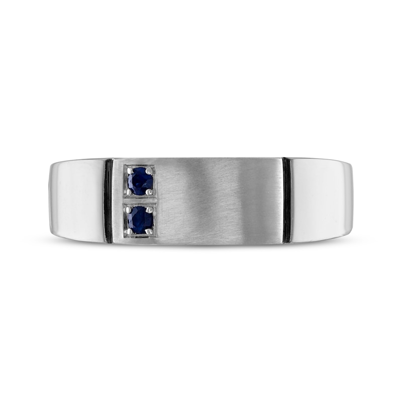 Main Image 3 of Men’s Blue Sapphire Wedding Band 10K White Gold