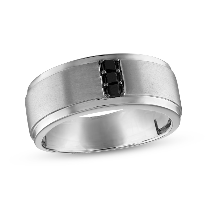 Main Image 1 of Men’s Round-Cut Black Diamond Wedding Band 1/6 ct tw 10K White Gold