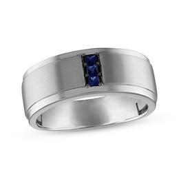 Now + Forever Men’s Square-Cut Blue Sapphire Wedding Band 10K White Gold