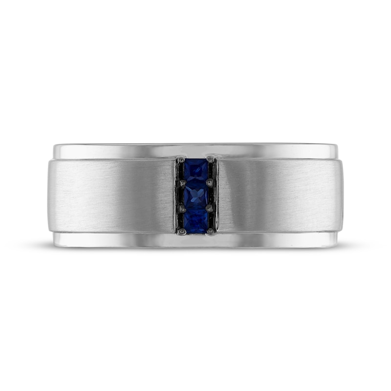 Main Image 3 of Men’s Square-Cut Blue Sapphire Wedding Band 10K White Gold