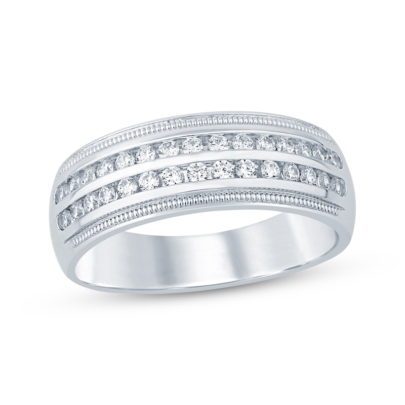 Main Image 1 of Men’s Round-Cut Diamond Wedding Band 1/2 ct tw 10K White Gold