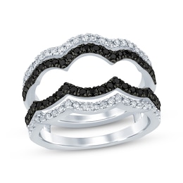 Round-Cut Black & White Diamond Scalloped Enhancer Ring 3/4 ct tw 14K White Gold