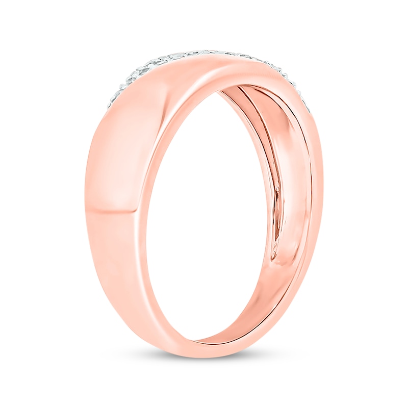 Main Image 2 of Men’s Round-Cut Diamond Diagonal Two-Row Wedding Band 1/6 ct tw 10K Rose Gold