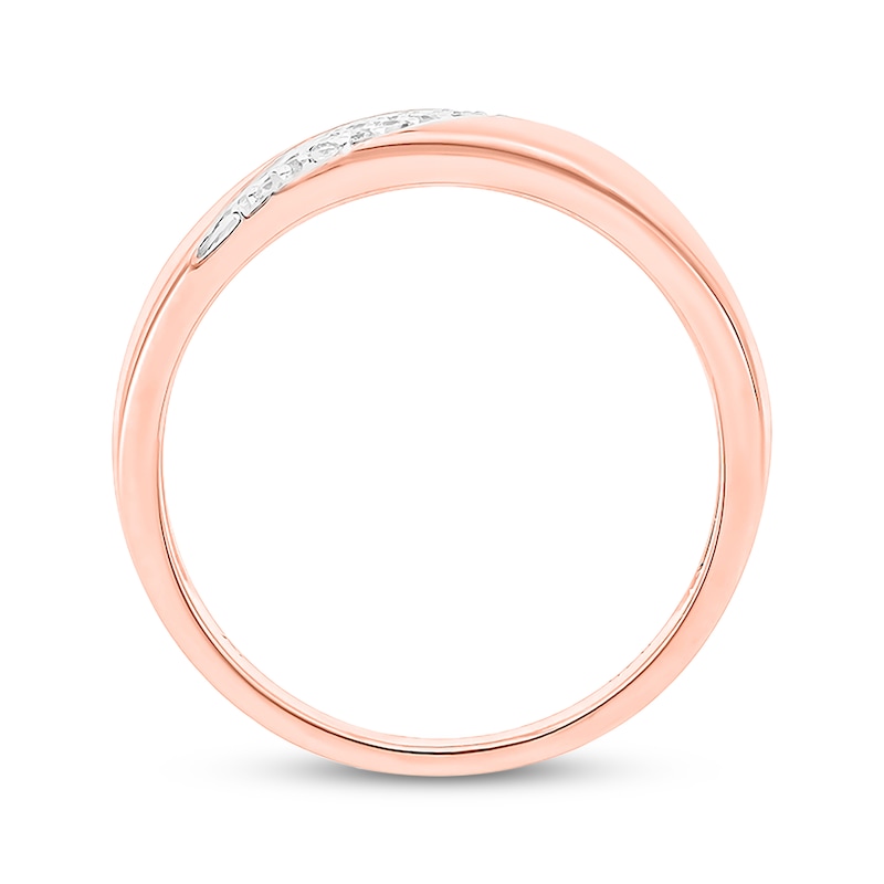 Main Image 3 of Men’s Round-Cut Diamond Diagonal Two-Row Wedding Band 1/6 ct tw 10K Rose Gold