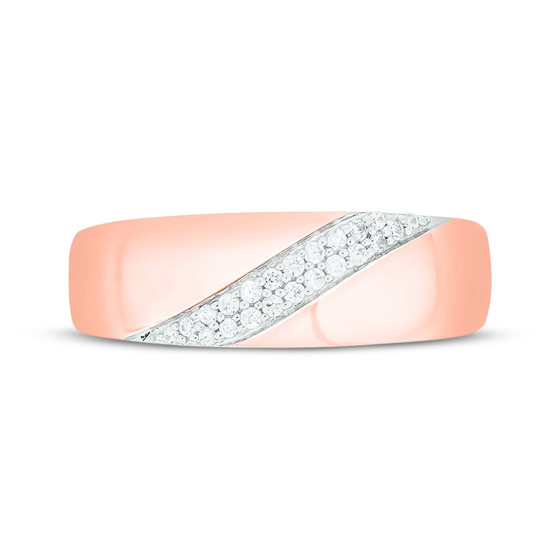 Main Image 4 of Men’s Round-Cut Diamond Diagonal Two-Row Wedding Band 1/6 ct tw 10K Rose Gold