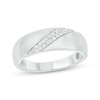 Thumbnail Image 1 of Men’s Round-Cut Diamond Diagonal Two-Row Wedding Band 1/6 ct tw 10K White Gold