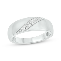 Now + Forever Men’s Round-Cut Diamond Diagonal Two-Row Wedding Band 1/6 ct tw 10K White Gold