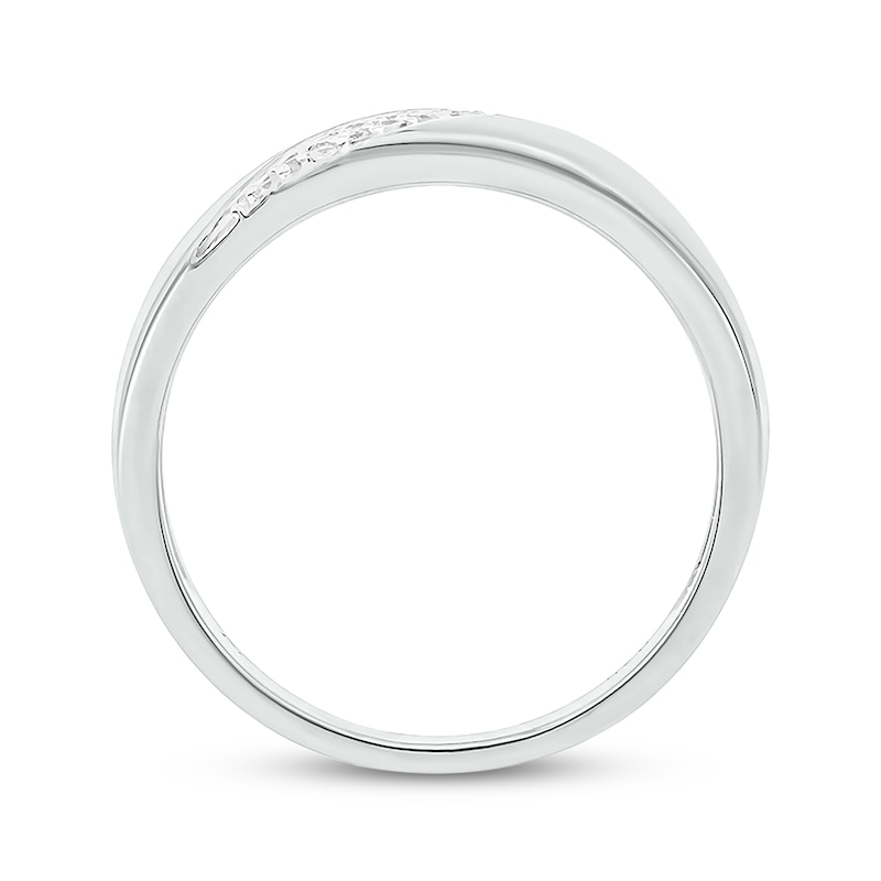 Main Image 3 of Men’s Round-Cut Diamond Diagonal Two-Row Wedding Band 1/6 ct tw 10K White Gold