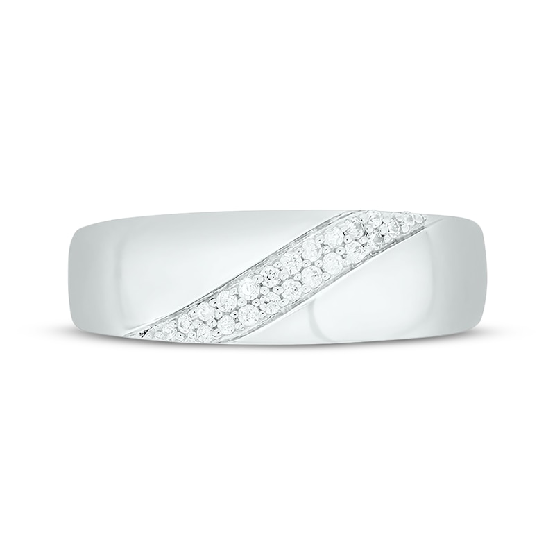 Main Image 4 of Men’s Round-Cut Diamond Diagonal Two-Row Wedding Band 1/6 ct tw 10K White Gold