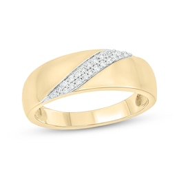 Men’s Round-Cut Diamond Diagonal Two-Row Wedding Band 1/6 ct tw 10K Yellow Gold