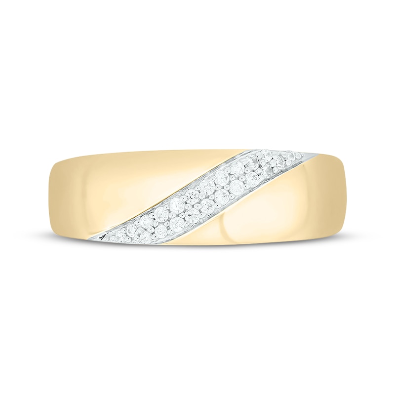 Main Image 4 of Men’s Round-Cut Diamond Diagonal Two-Row Wedding Band 1/6 ct tw 10K Yellow Gold