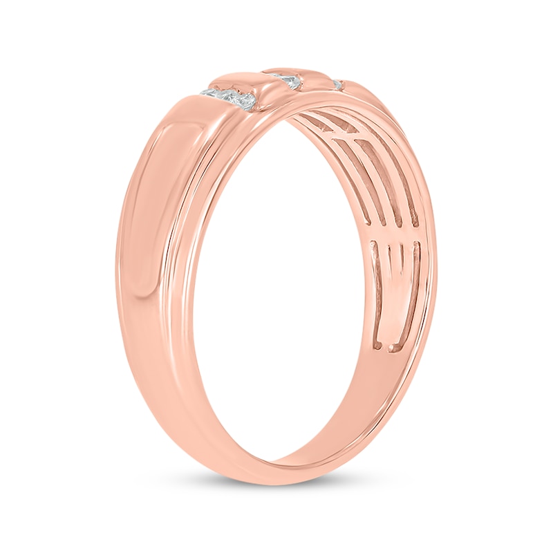 Main Image 2 of Men’s Round-Cut Diamond Three-Row Wedding Band 1/6 ct tw 10K Rose Gold