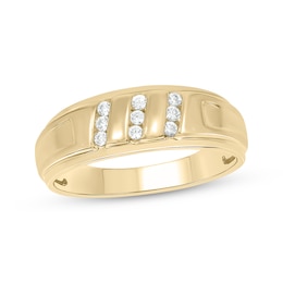 Now + Forever Men’s Round-Cut Diamond Three-Row Wedding Band 1/6 ct tw 10K Yellow Gold