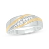 Thumbnail Image 1 of Now + Forever Men’s Round-Cut Diamond Diagonal-Set Wedding Band 1/6 ct tw 10K Two-Tone Gold