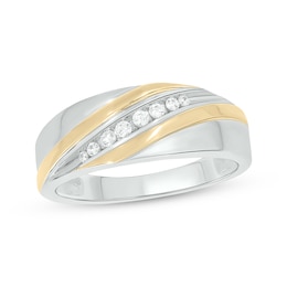 Men’s Round-Cut Diamond Diagonal-Set Wedding Band 1/6 ct tw 10K Two-Tone Gold