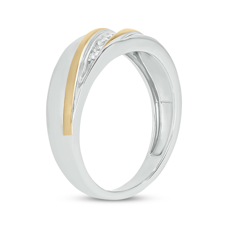 Main Image 2 of Now + Forever Men’s Round-Cut Diamond Diagonal-Set Wedding Band 1/6 ct tw 10K Two-Tone Gold