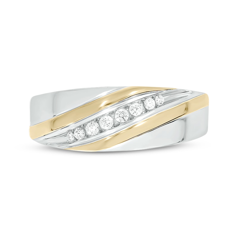 Main Image 4 of Men’s Round-Cut Diamond Diagonal-Set Wedding Band 1/6 ct tw 10K Two-Tone Gold