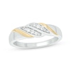 Thumbnail Image 1 of Men’s Round-Cut Diamond Diagonal-Set Two-Row Wedding Band 1/6 ct tw 10K Two-Tone Gold