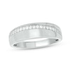 Thumbnail Image 0 of Men’s Round-Cut Diamond Arched Row Wedding Band 1/4 ct tw 10K White Gold