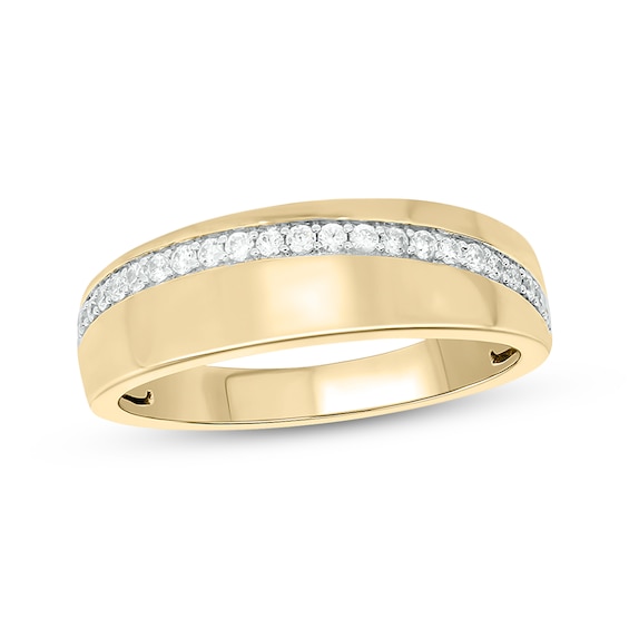 Men’s Round-Cut Diamond Arched Row Wedding Band 1/4 ct tw 10K Yellow Gold