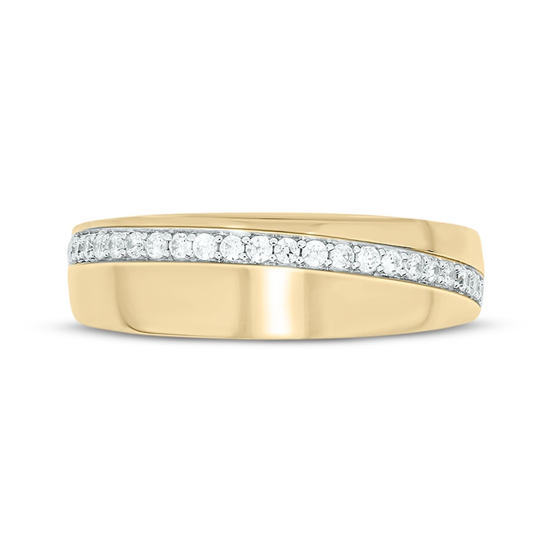 Main Image 4 of Men’s Round-Cut Diamond Arched Row Wedding Band 1/4 ct tw 10K Yellow Gold