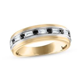 Men's Square-Cut Black & Baguette-Cut White Diamond Wedding Band 1/2 ct tw 10K Two-Tone Gold