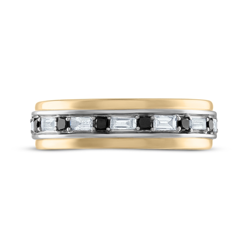 Main Image 3 of Men's Square-Cut Black & Baguette-Cut White Diamond Wedding Band 1/2 ct tw 10K Two-Tone Gold