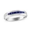 Thumbnail Image 1 of Men's Square-Cut Blue Sapphire & Diamond Wedding Band 1/10 ct tw 10K White Gold