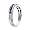 Thumbnail Image 2 of Men's Square-Cut Blue Sapphire & Diamond Wedding Band 1/10 ct tw 10K White Gold