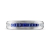 Thumbnail Image 3 of Men's Square-Cut Blue Sapphire & Diamond Wedding Band 1/10 ct tw 10K White Gold