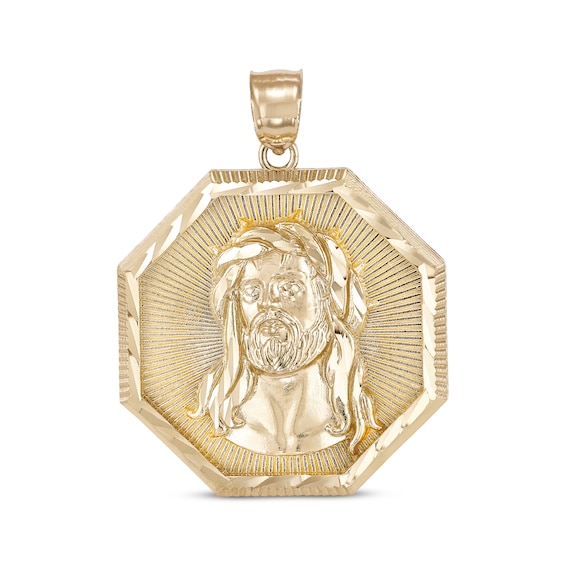 Men's Diamond-Cut Octagon Jesus Charm 10K Yellow Gold