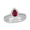 Thumbnail Image 1 of Neil Lane Pear-Shaped Natural Ruby & Diamond Bridal Set 5/8 ct tw 14K White Gold