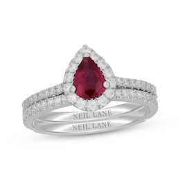 Neil Lane Pear-Shaped Natural Ruby & Diamond Bridal Set 5/8 ct tw 14K White Gold