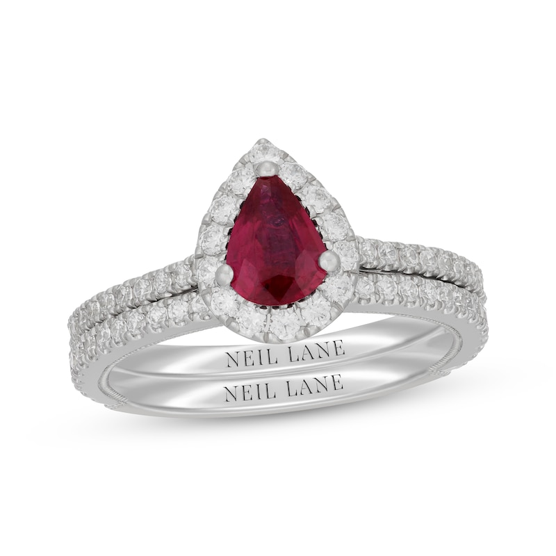 Main Image 1 of Neil Lane Pear-Shaped Natural Ruby & Diamond Bridal Set 5/8 ct tw 14K White Gold