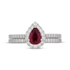 Thumbnail Image 3 of Neil Lane Pear-Shaped Natural Ruby & Diamond Bridal Set 5/8 ct tw 14K White Gold