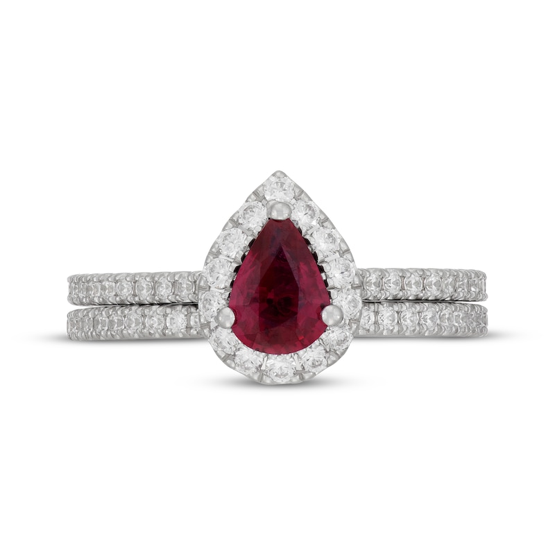 Main Image 3 of Neil Lane Pear-Shaped Natural Ruby & Diamond Bridal Set 5/8 ct tw 14K White Gold