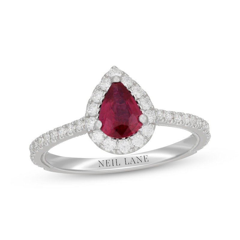Neil Lane Pear-Shaped Natural Ruby & Diamond Engagement Ring 1/2 ct tw 14K White Gold