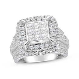 Princess-Cut Multi-Diamond Center Engagement Ring 3 ct tw 10K White Gold