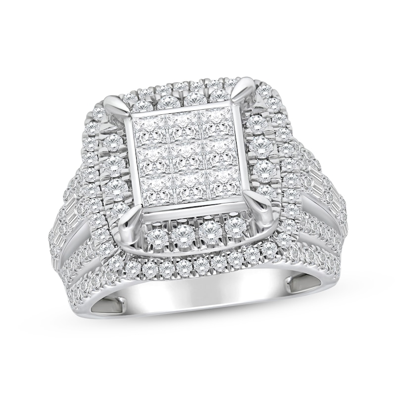 Main Image 1 of Princess-Cut Multi-Diamond Center Engagement Ring 3 ct tw 10K White Gold