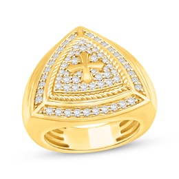 Men's Diamond Cross Shield Ring 1 ct tw 10K Yellow Gold