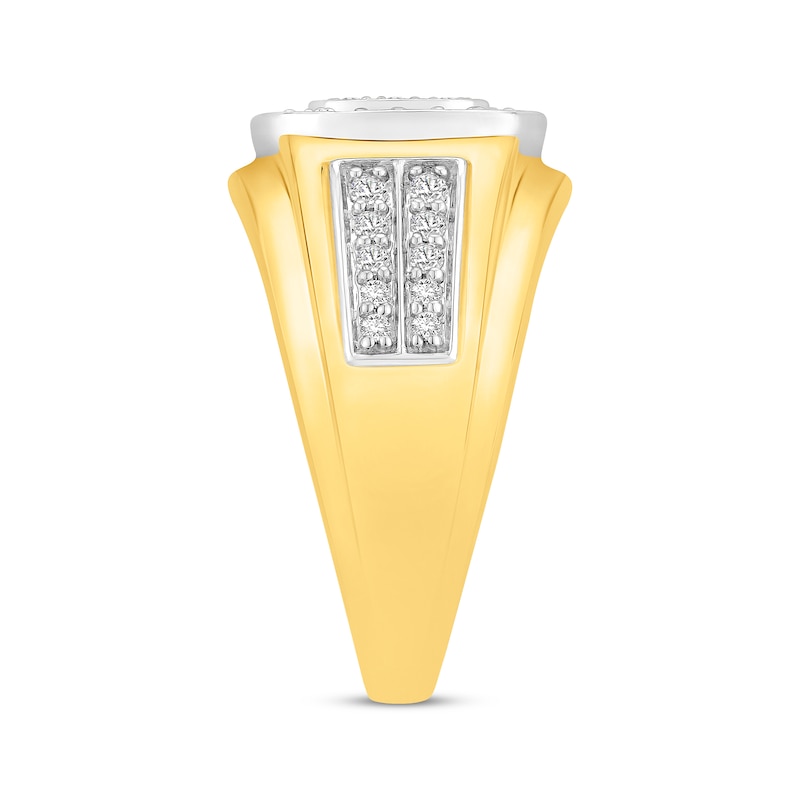 Main Image 2 of Men's Multi-Diamond Center Cushion-Shaped Signet Ring 3/4 ct tw 10K Yellow Gold