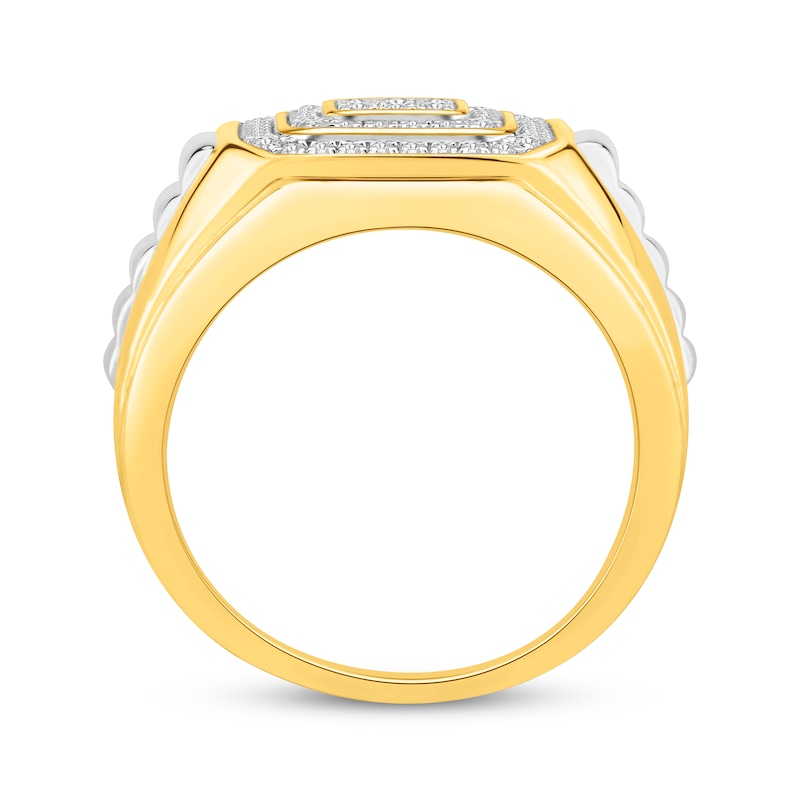 Main Image 3 of Men's Multi-Diamond Center Stepped Octagon Signet Ring 1/2 ct tw 10K Yellow Gold