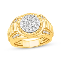 Men's Multi-Diamond Center Stepped Signet Ring 3/4 ct tw 10K Yellow Gold