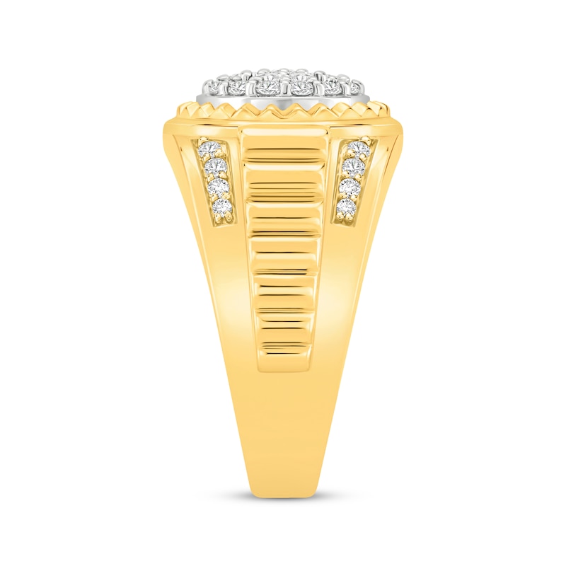 Main Image 2 of Men's Multi-Diamond Center Stepped Signet Ring 3/4 ct tw 10K Yellow Gold