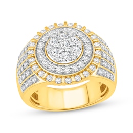 Men's Multi-Diamond Center Circle Signet Ring 2 ct tw 10K Yellow Gold