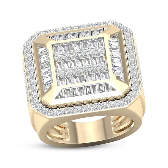 Men's Baguette & Round-Cut Diamond Octagon Ring 2-1/2 ct tw 14K Yellow Gold