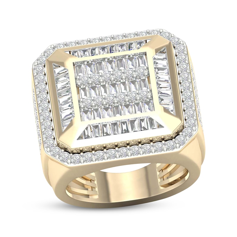 Main Image 1 of Men's Baguette & Round-Cut Diamond Octagon Ring 2-1/2 ct tw 14K Yellow Gold Size 10